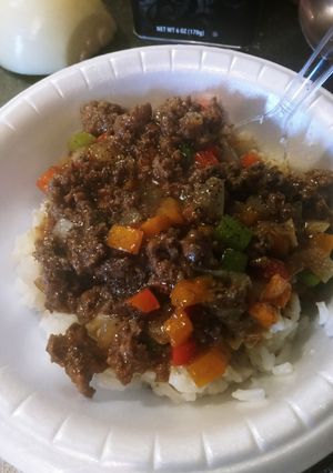 A picture of Hamburger Pepper Gravy Over Rice.
