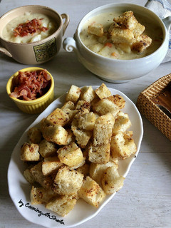 Foto resep Baked Crunchy Garlic Cheese Croutons