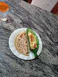 Flat bread and cream eggs