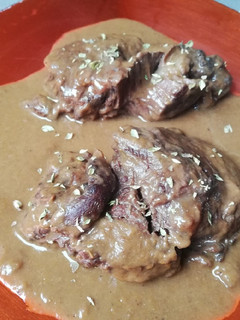 A picture of Beef Cheeks in Bourguignonne Sauce.