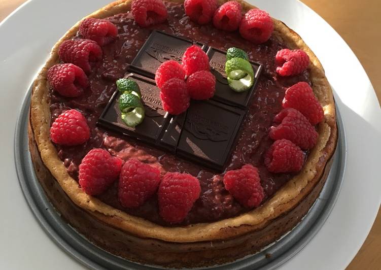 Recipe of Ultimate Dark Chocolate Coconut Raspberry Cheesecake