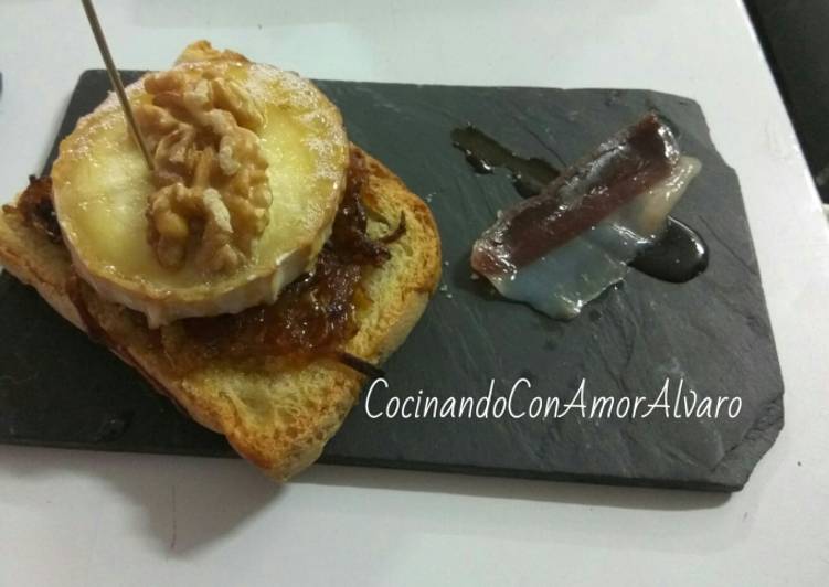 Tapa de queso de cabra caramelizada con nueces y miel
