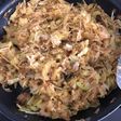 Revuelto de calabacín y patatas paja. Muy rico
