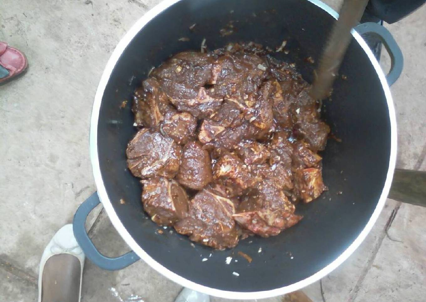 Dry fry egged beef