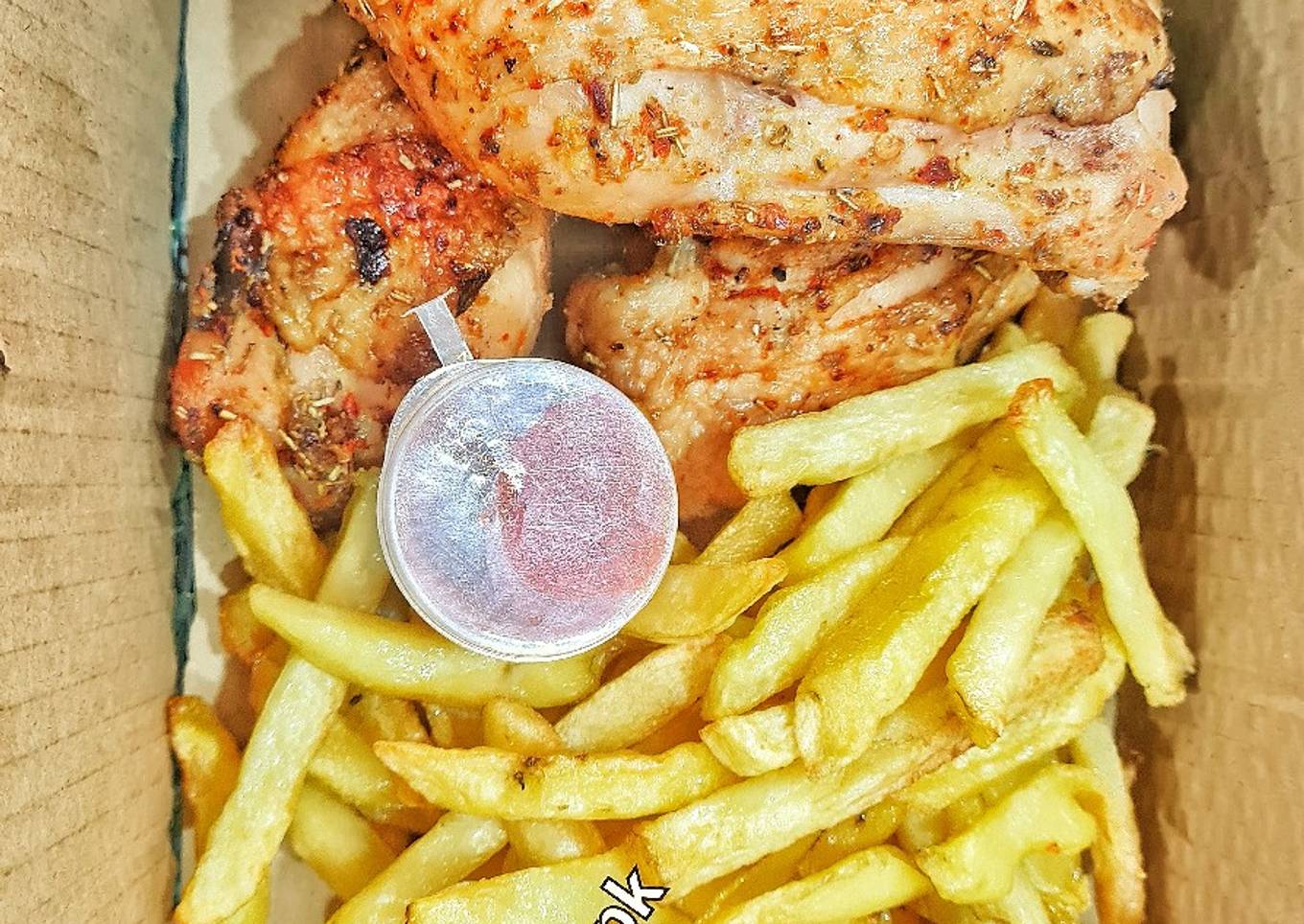 Chicken and fries without oil