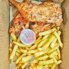 A picture of Oil free Chicken and Chips.