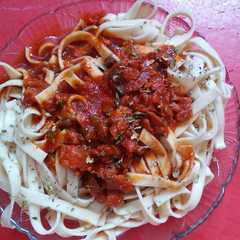 A picture of Pasta con Chorizo.