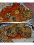 Croquetas de acelga rellenas con sorpresa, en colchón de arroz con salsa estilo italiana