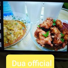 A picture of Mango Chicken bit's💞 with Kadu chicken😉 & metthi lassi😋.