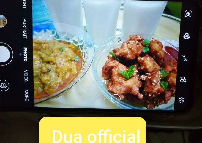 Easiest Way to Prepare Mario Batali Mango Chicken bit's💞 with Kadu chicken😉 &amp; metthi lassi😋