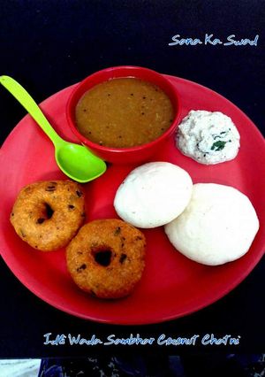A picture of #Dinner Idli Wada Sambhar.