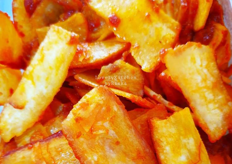 Resep Populer Keripik Singkong Pedas (Sanjai Balado) Praktis Enak