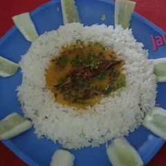 A picture of Dal Chawal for prasad.