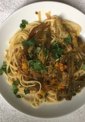A picture of Spicy Eggplant and Pasta.