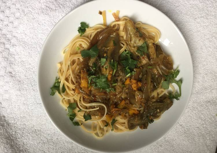 Steps to Make Super Quick Homemade Spicy Eggplant and Pasta