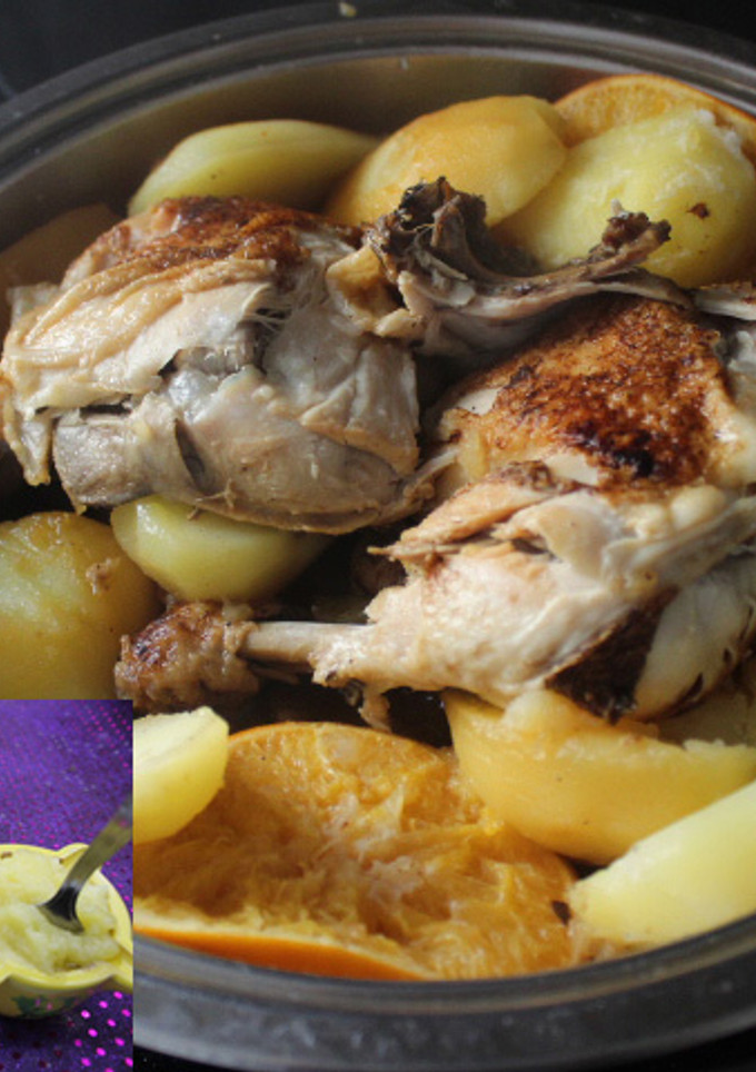 Una foto de Pollo a la naranja con patatas