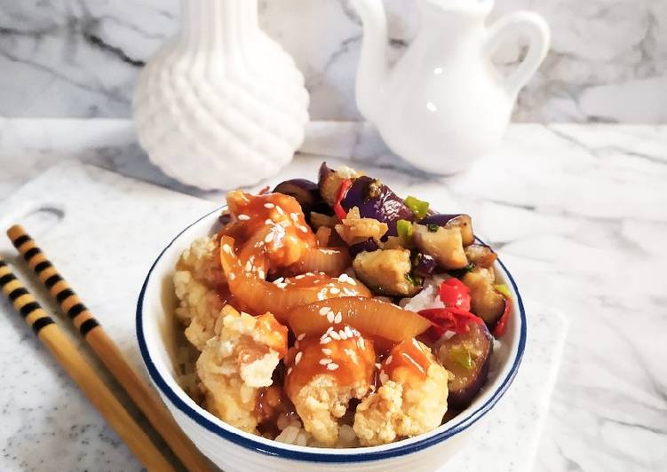 12 Resep: Ricebowl Ayam BBQ dan Terong Cabe Garam Anti Gagal!