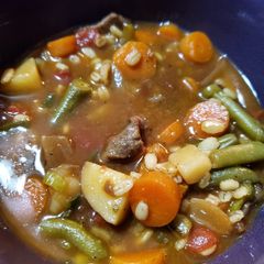 A picture of Beef and Barley Vegetable Soup.