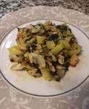 Revuelto de merluza con verduras