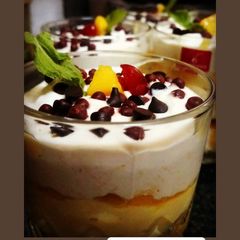 Biscuit Custard Mango Mousse A picture of Biscuit Custard Mango Mousse.