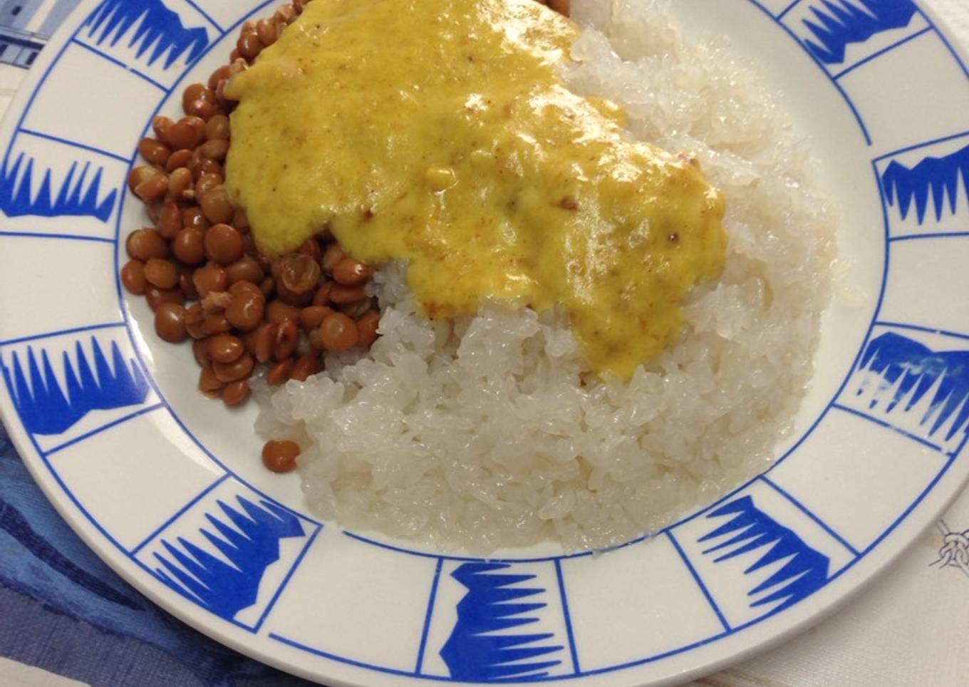 Arroz Konjac 21kcal por 150g!! Con lentejas y salsa curry