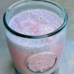 A picture of Rose Milk with Gond Katira and Sabja Seeds.