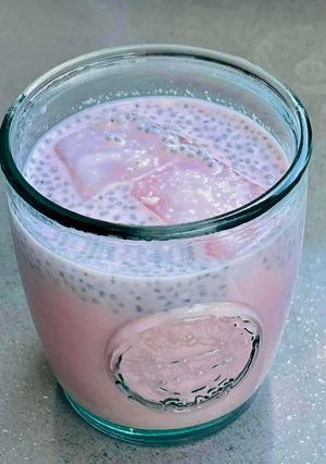 A picture of Rose Milk with Gond Katira and Sabja Seeds.
