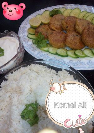 A picture of Shami kabab wid simple rice.