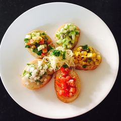 Bruschetta (Different toppings) A picture of Bruschetta (Different toppings).