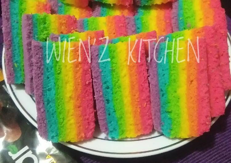 Langkah Mudah untuk Membuat Steam rainbow cake 2 telur Anti Gagal