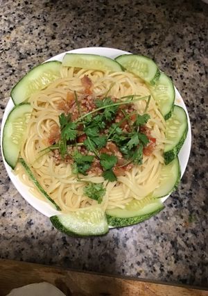 Hình của món Mỳ Ý sốt bò bằm.
