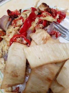 A picture of Fried Yam and Egg.