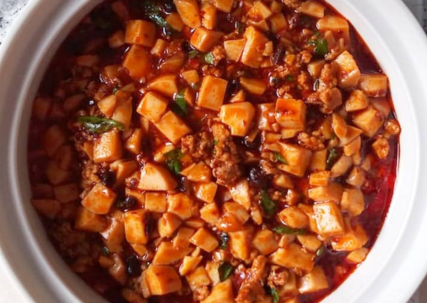 Tumis tahu daging cincang lao gan ma