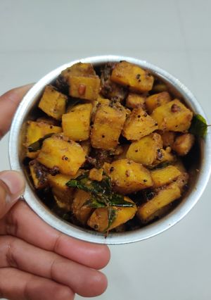 A picture of Raw banana stir fry / curry.
