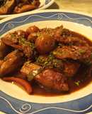 Contramuslos de Pollo con Soja, Ponzu, Naranja y Miel con Verduritas al Wok a la Mantequilla