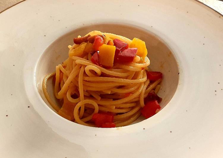 Spaghetti peperoni e guanciale