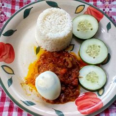 Cucumber Egg Gravy and Scooped Rice A picture of Cucumber Egg Gravy and Scooped Rice.