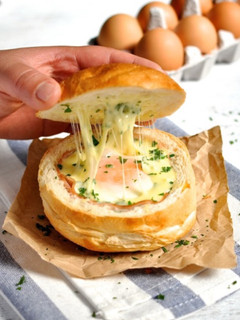 A picture of Breakfast bread bowls .