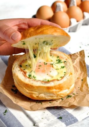 A picture of Breakfast bread bowls .