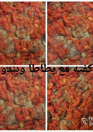 A picture of Kofta with Potatoes and Tomatoes.