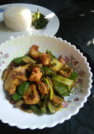A picture of Chettinad fish fry with veggie.