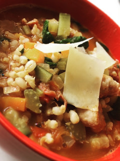 A picture of Pearl Barley Minestrone with Italian Sausage.