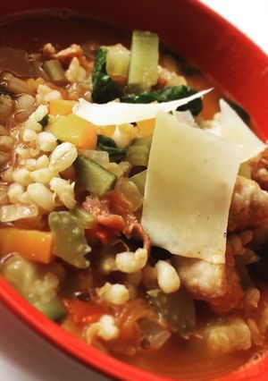 A picture of Pearl Barley Minestrone with Italian Sausage.