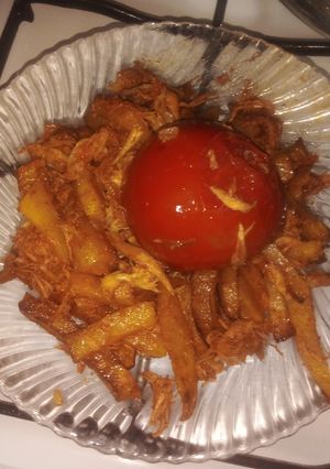 عکسی از دستور سیب زمینی با گوشت مرغ