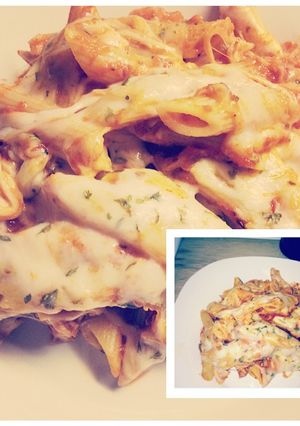 A picture of Easy Crockpot chicken Parmesan pasta.