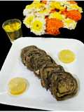 Boiled colocasia leaves with moong dal and chawli dal