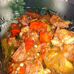 A picture of Oseng daging sapi pedas.