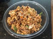A picture of jasmine rice and pork