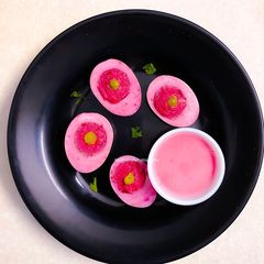 A picture of Beetroot pickled Devilled Eggs.