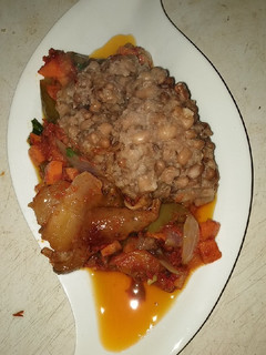 A picture of Ewa agoyin with carrot sauce#Abujamoms #Abjmoms.